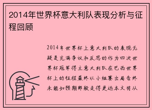 2014年世界杯意大利队表现分析与征程回顾